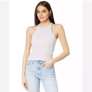 Madewell Sweater Tank Womens XS The Signature Shimmer Knit Cutaway Silver Ribbed